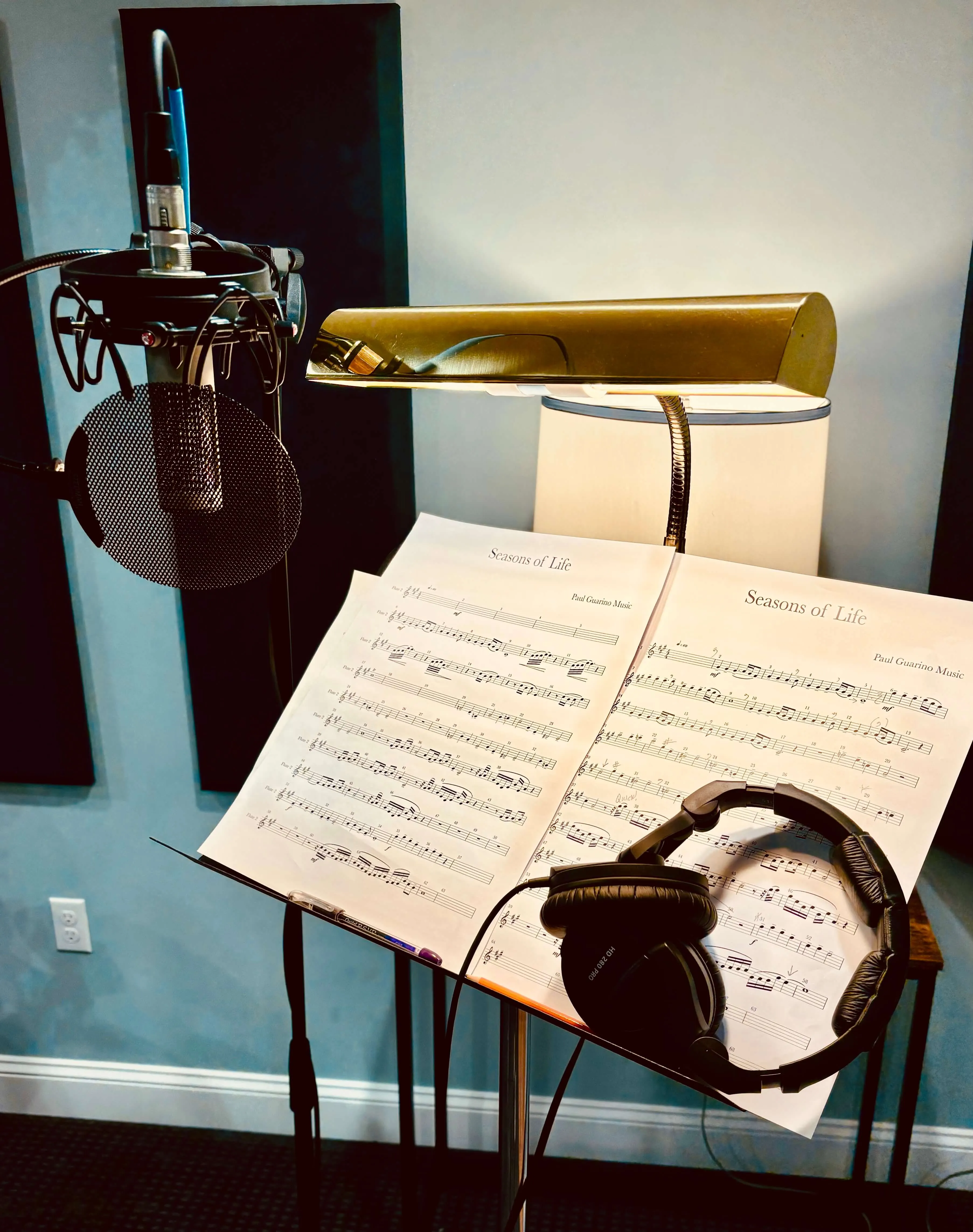 Paul Guarino preparing for flute recording